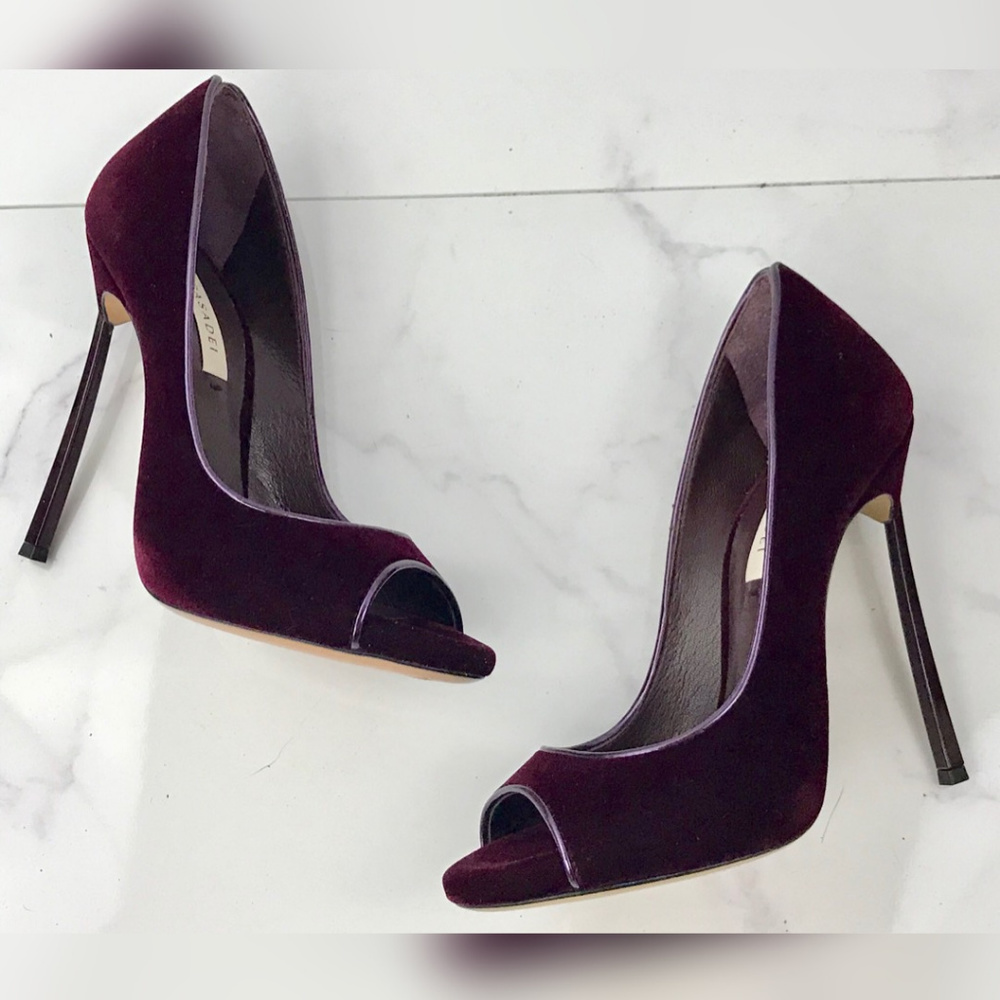Casadei Purple Velvet BLADE Peep Toe Pumps 6